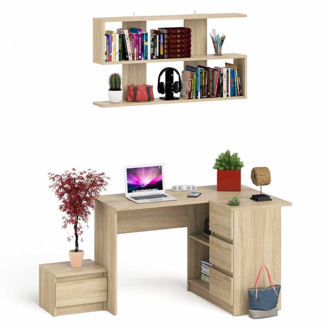 Стол угловой компьютерный МС-16 Мори правый с полкой верхней на 1200 и тумбой ТМП400 цвет дуб сонома