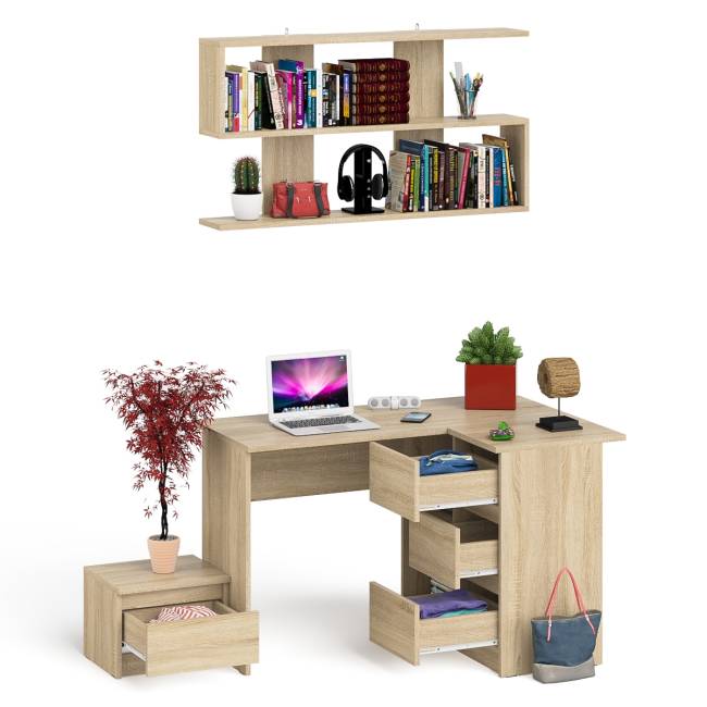Стол угловой компьютерный МС-16 Мори правый с полкой верхней на 1200 и тумбой ТМП400 цвет дуб сонома