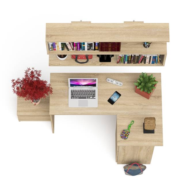 Стол угловой компьютерный МС-16 Мори правый с полкой верхней на 1200 и тумбой ТМП400 цвет дуб сонома