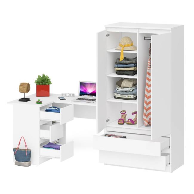Угловой однотумбовый стол компьютерный левый Мори и шкаф-комод Мори 900 цвет белый