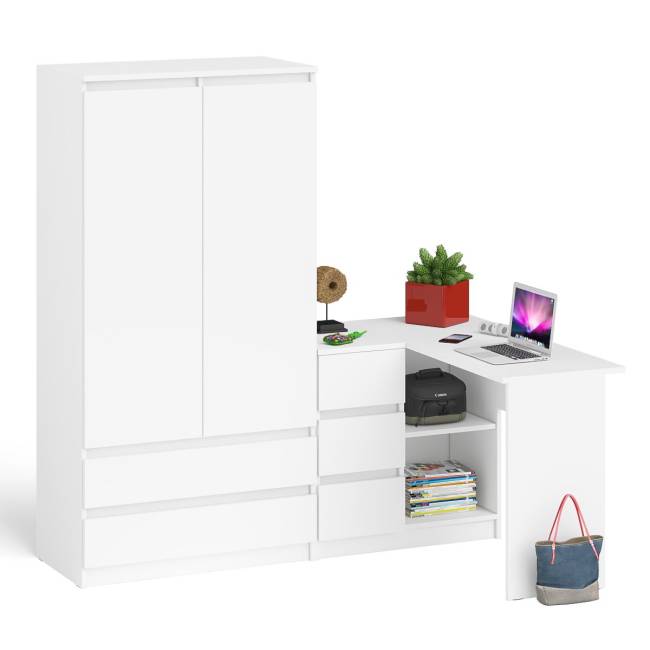 Угловой однотумбовый стол компьютерный левый Мори и шкаф-комод Мори 900 цвет белый