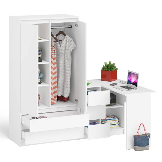 Угловой однотумбовый стол компьютерный левый Мори и шкаф-комод Мори 900 цвет белый