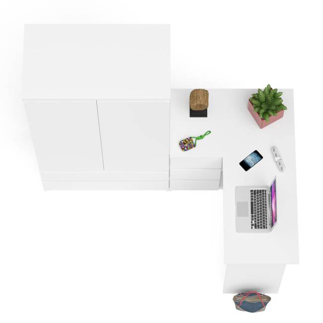 Угловой однотумбовый стол компьютерный левый Мори и шкаф-комод Мори 900 цвет белый