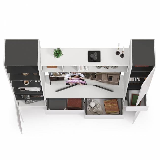 Стенка в гостиную Сидней № 21 цвет белый/чёрный/фасады МДФ белый глянец Стенка в гостиную Сидней № 21 цвет белый/чёрный/фасады МДФ белый глянец