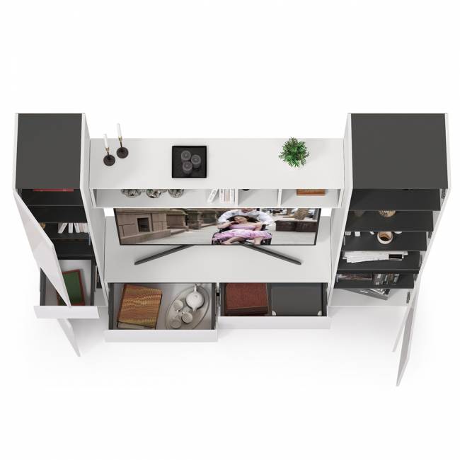 Стенка в гостиную Сидней № 21 цвет белый/чёрный/фасады МДФ белый глянец Стенка в гостиную Сидней № 21 цвет белый/чёрный/фасады МДФ белый глянец