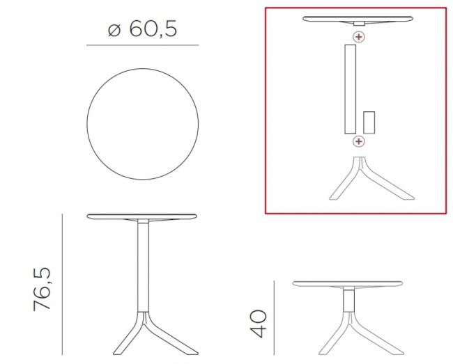 Стол пластиковый обеденный Spritz + Spritz Mini коралловый Ø605х400-765 мм