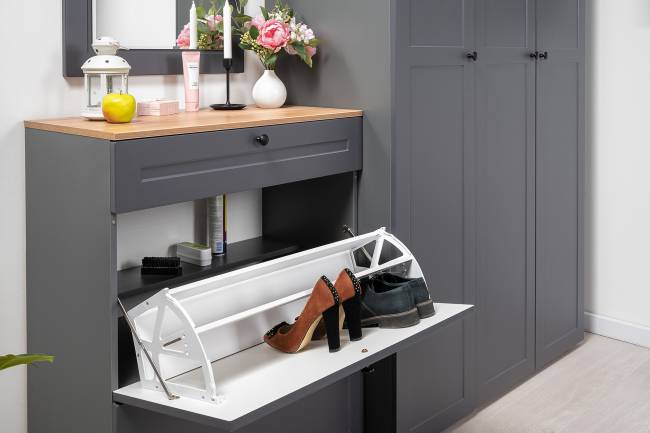 Тумба для обуви с тумбой две дверки Остин цвет серый графит/дуб крафт золотой