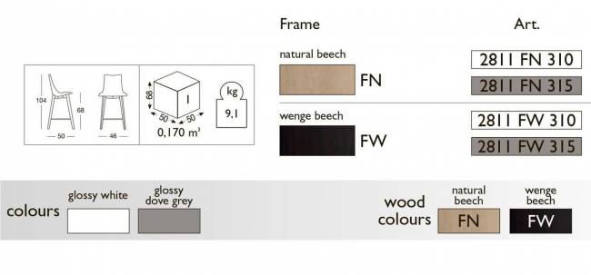 Стул полубарный пластиковый Natural Zebra Antishock венге, белый 460х500х1040 мм