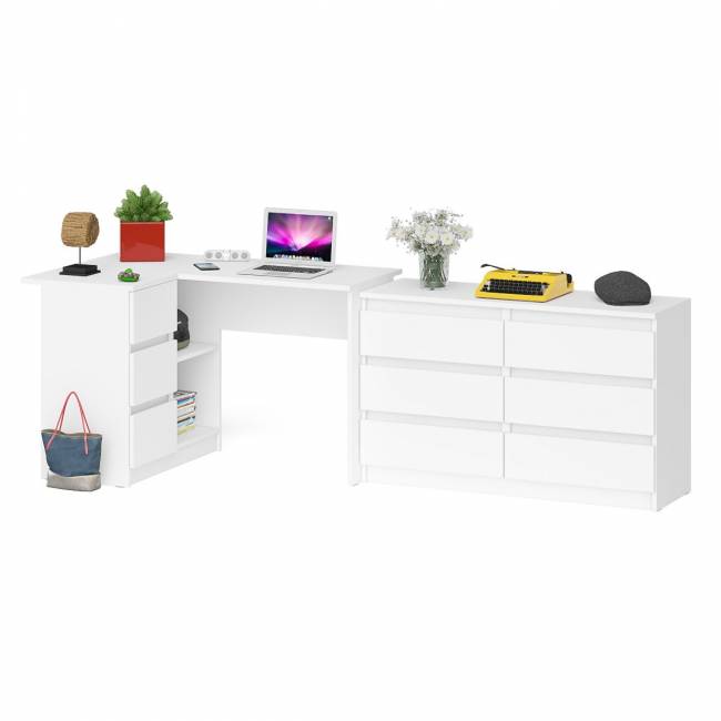 Комод Мори модель МК1200.6 со столом компьютерным угловым МС-16 левым цвет белый