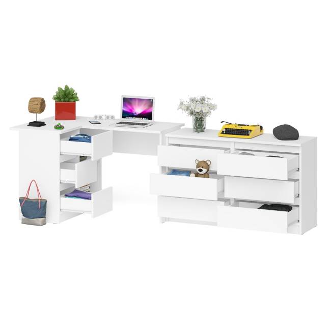 Комод Мори модель МК1200.6 со столом компьютерным угловым МС-16 левым цвет белый