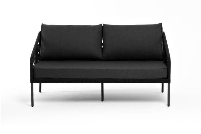 "Канны" диван 2-местный плетеный из роупа (узелки), каркас алюминий темно-серый (RAL7024) муар, роуп темно-серый круглый, ткань темно-серая 027 "Канны" диван 2-местный плетеный из роупа (узелки), каркас алюминий темно-серый (RAL7024) муар, роуп темно-серый круглый, ткань темно-серая 027