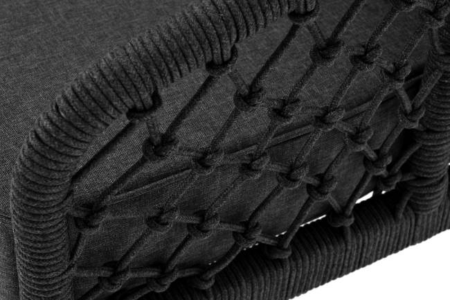 "Канны" диван 2-местный плетеный из роупа (узелки), каркас алюминий темно-серый (RAL7024) муар, роуп темно-серый круглый, ткань темно-серая 027 "Канны" диван 2-местный плетеный из роупа (узелки), каркас алюминий темно-серый (RAL7024) муар, роуп темно-серый круглый, ткань темно-серая 027