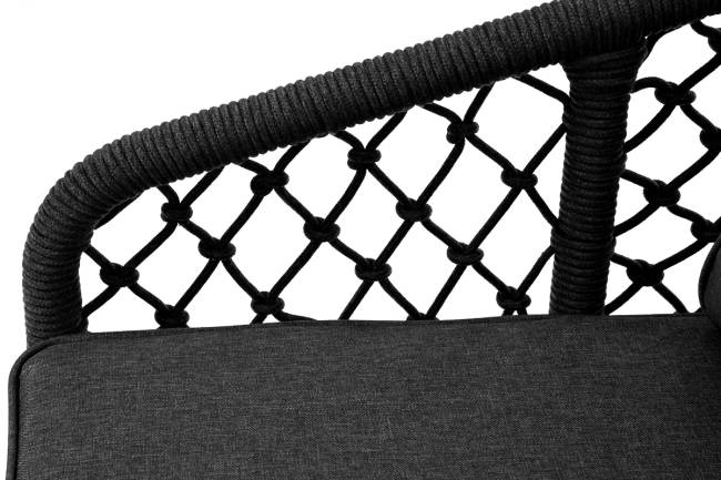 "Канны" диван 2-местный плетеный из роупа (узелки), каркас алюминий темно-серый (RAL7024) муар, роуп темно-серый круглый, ткань темно-серая 027 "Канны" диван 2-местный плетеный из роупа (узелки), каркас алюминий темно-серый (RAL7024) муар, роуп темно-серый круглый, ткань темно-серая 027