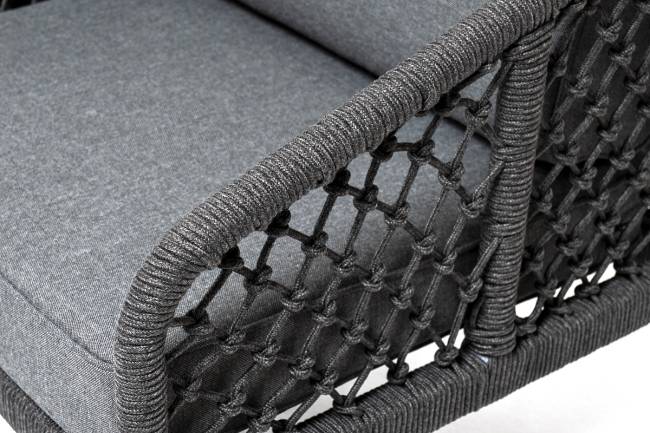 "Канны" диван 2-местный плетеный из роупа (узелки), каркас алюминий темно-серый (RAL7024) муар, роуп темно-серый круглый, ткань темно-серая 027 "Канны" диван 2-местный плетеный из роупа (узелки), каркас алюминий темно-серый (RAL7024) муар, роуп темно-серый круглый, ткань темно-серая 027