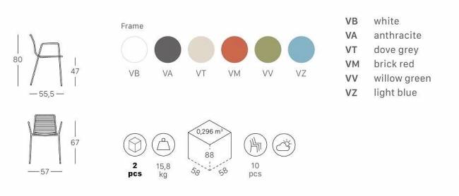 Кресло металлическое Summer ивовый зеленый 570х555х800 мм