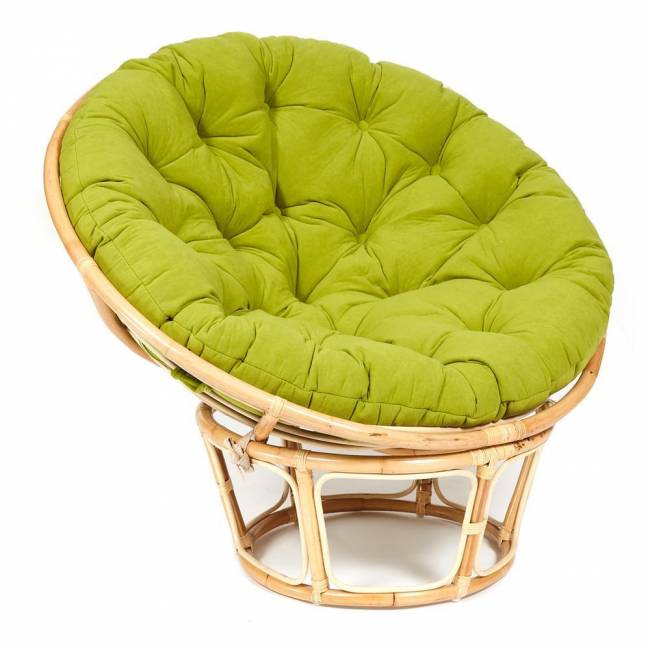 Кресло PAPASAN ECO/ПАПАСАН ЭКО P115-1/SP STD /c подушкой, ремешками/ диаметр подушки 125 см, 115x101x92 см, Natural (натуральный), флок Олива, 23 Natural (натуральный)