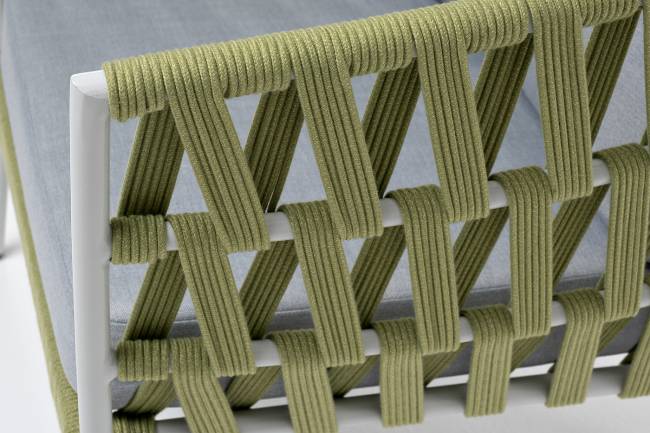 "Диего" кресло плетеное из роупа, каркас алюминий светло-серый (RAL7035) муар, роуп салатовый меланж круглый, ткань светло-серая "Диего" кресло плетеное из роупа, каркас алюминий светло-серый (RAL7035) муар, роуп салатовый меланж круглый, ткань светло-серая