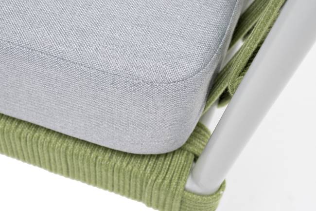 "Диего" кресло плетеное из роупа, каркас алюминий светло-серый (RAL7035) муар, роуп салатовый меланж круглый, ткань светло-серая "Диего" кресло плетеное из роупа, каркас алюминий светло-серый (RAL7035) муар, роуп салатовый меланж круглый, ткань светло-серая