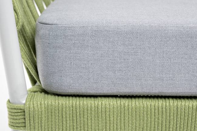 "Диего" кресло плетеное из роупа, каркас алюминий светло-серый (RAL7035) муар, роуп салатовый меланж круглый, ткань светло-серая "Диего" кресло плетеное из роупа, каркас алюминий светло-серый (RAL7035) муар, роуп салатовый меланж круглый, ткань светло-серая