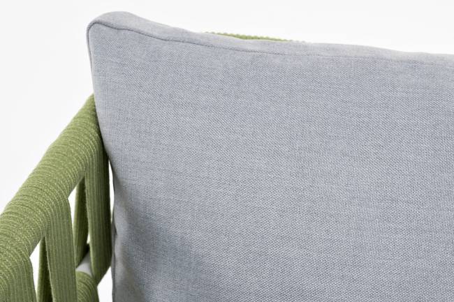 "Диего" кресло плетеное из роупа, каркас алюминий светло-серый (RAL7035) муар, роуп салатовый меланж круглый, ткань светло-серая "Диего" кресло плетеное из роупа, каркас алюминий светло-серый (RAL7035) муар, роуп салатовый меланж круглый, ткань светло-серая