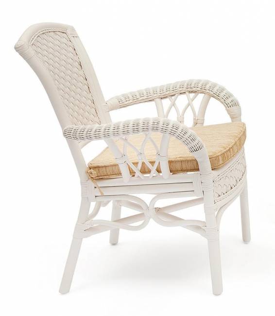 Комплект обеденный "ANDREA" ( стол со стеклом + 4 кресла + подушки) TCH White (белый), Ткань рубчик, цвет кремовый TCH White (белый)