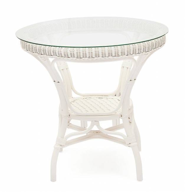 Комплект обеденный "ANDREA" ( стол со стеклом + 4 кресла + подушки) TCH White (белый), Ткань рубчик, цвет кремовый TCH White (белый)