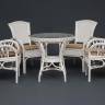 Комплект обеденный "ANDREA" ( стол со стеклом + 4 кресла + подушки) TCH White (белый), Ткань рубчик, цвет кремовый TCH White (белый)