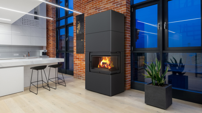 Каминокомплект SIMPLE Box черный/белый с топкой BS, левый угол