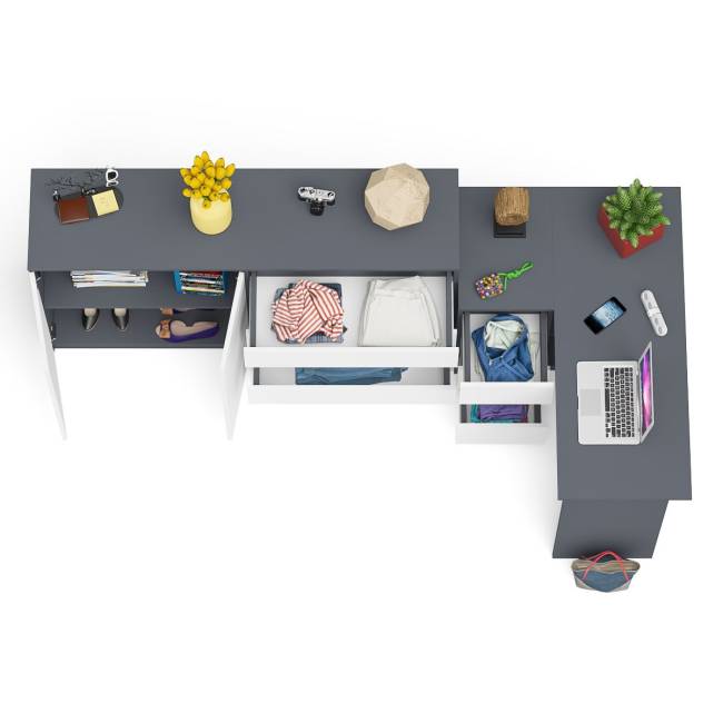 Угловой стол компьютерный левый МС-16 с комодом-тумбой 1600 Мори цвет графит/белый