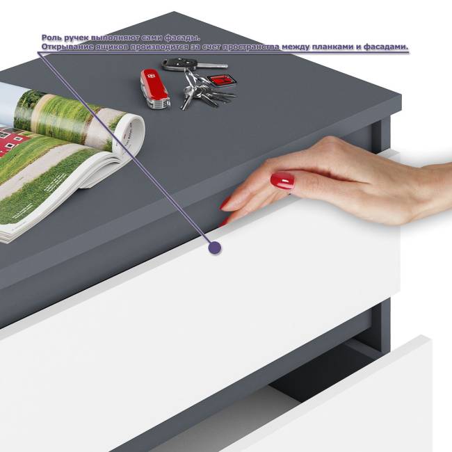Угловой стол компьютерный левый МС-16 с комодом-тумбой 1600 Мори цвет графит/белый