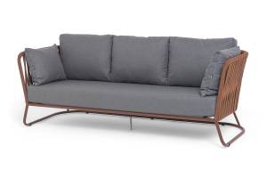 "Багамы" диван 3-местный плетеный из роупа, каркас алюминий бежево-серый (RAL7006) муар, роуп серо-коричневый 23мм, ткань светло-серая "Багамы" диван 3-местный плетеный из роупа, каркас алюминий бежево-серый (RAL7006) муар, роуп серо-коричневый 23мм, ткань светло-серая