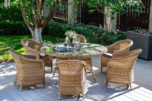 "Эспрессо - 150 R" обеденная группа плетеная, цвет соломенный