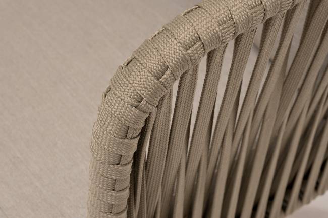 "Мальорка" диван 3-местный плетеный из роупа, основание дуб, роуп серо-коричневый 23мм, ткань бежевая 052