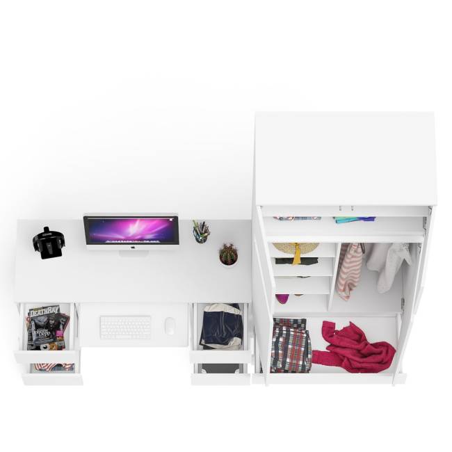 Стол 2-х тумбовый компьютерный со шкафом и антресолью на 900 Мори цвет белый