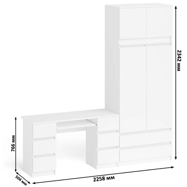 Стол 2-х тумбовый компьютерный со шкафом и антресолью на 900 Мори цвет белый