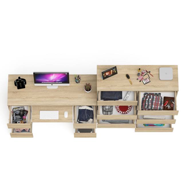 Компьютерный стол с панелью для клавиатуры МС-2 с комодом МК-1200 10 ящиков Мори цвет дуб сонома