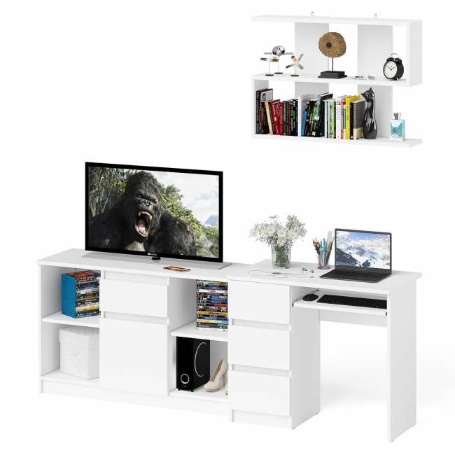 Тумба Мори МТВ1204.1 с компьютерным столом МС-6 левый и полкой 900 цвет белый