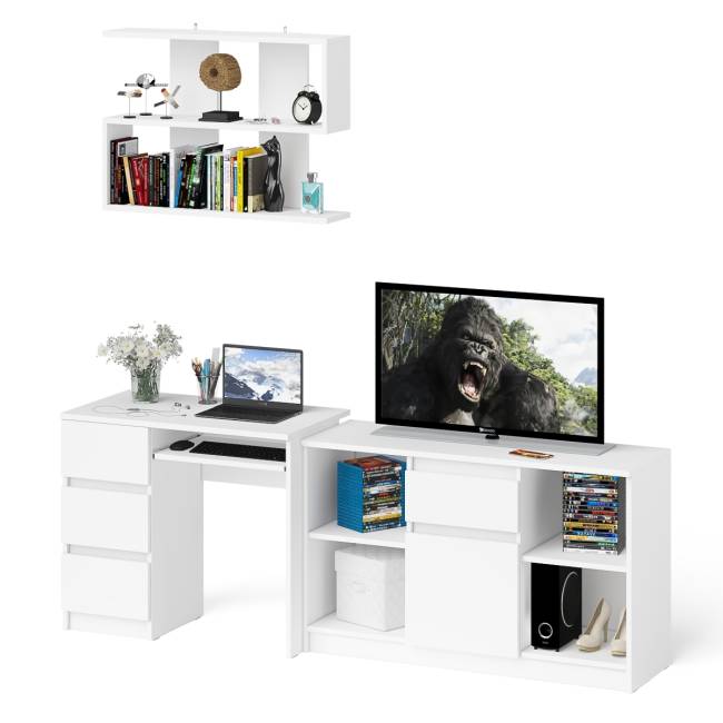 Тумба Мори МТВ1204.1 с компьютерным столом МС-6 левый и полкой 900 цвет белый