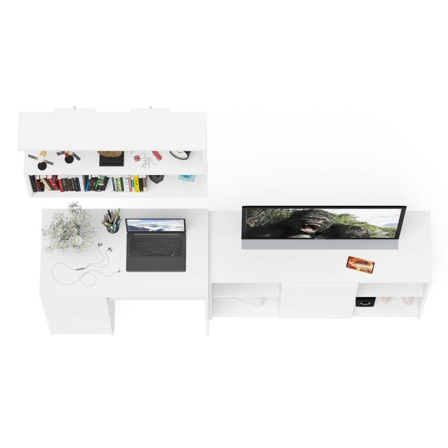 Тумба Мори МТВ1204.1 с компьютерным столом МС-6 левый и полкой 900 цвет белый