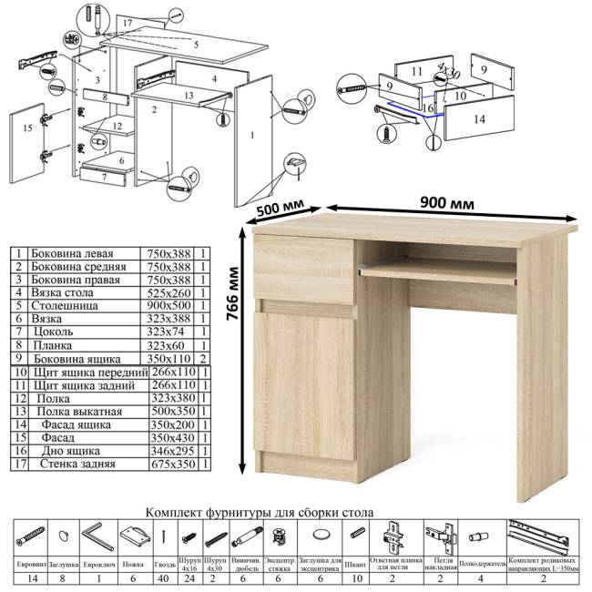 Стол компьютерный Мори МС-1 левый цвет дуб сонома
