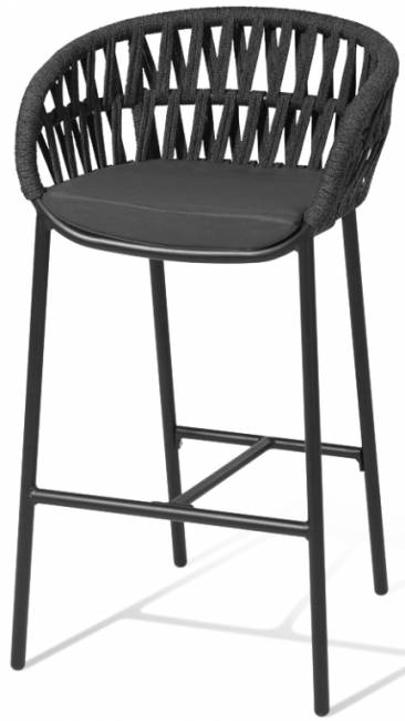 Кресло барное плетеное с подушкой Tahiti черный, темно-серый, черный 560х570х1040 мм Кресло барное плетеное с подушкой Tahiti черный, темно-серый, черный 560х570х1040 мм