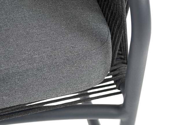 "Ането" кресло плетеное из роупа, каркас алюминий темно-серый (RAL7024) муар, роуп темно-серый круглый, ткань темно-серая 027 "Ането" кресло плетеное из роупа, каркас алюминий темно-серый (RAL7024) муар, роуп темно-серый круглый, ткань темно-серая 027