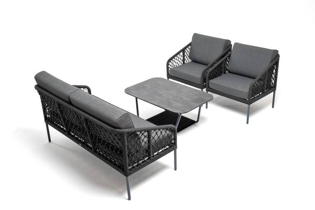 "Канны" лаунж-зона 4-местная из роупа узелкового плетения, каркас алюминий, роуп темно-серый "Канны" лаунж-зона 4-местная из роупа узелкового плетения, каркас алюминий, роуп темно-серый