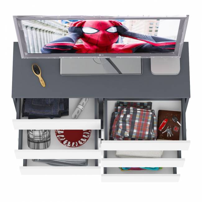 Комод высокий на десять выдвижных ящиков Мори МК1200.10 цвет графит/белый