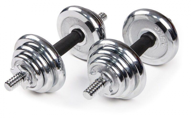 Набор гантелей хромированных AMETIST в чемодане 15 кг Набор гантелей хромированных AMETIST в чемодане 15 кг