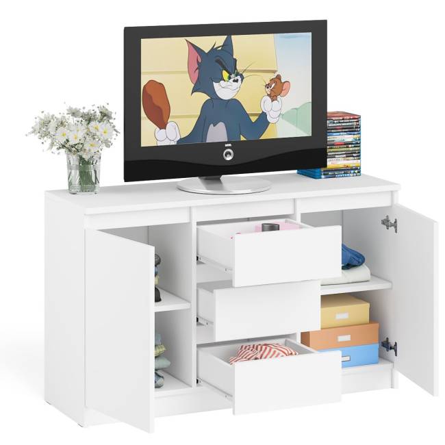 Комод-тумба три ящика и две дверки Мори МК1200.3 цвет белый