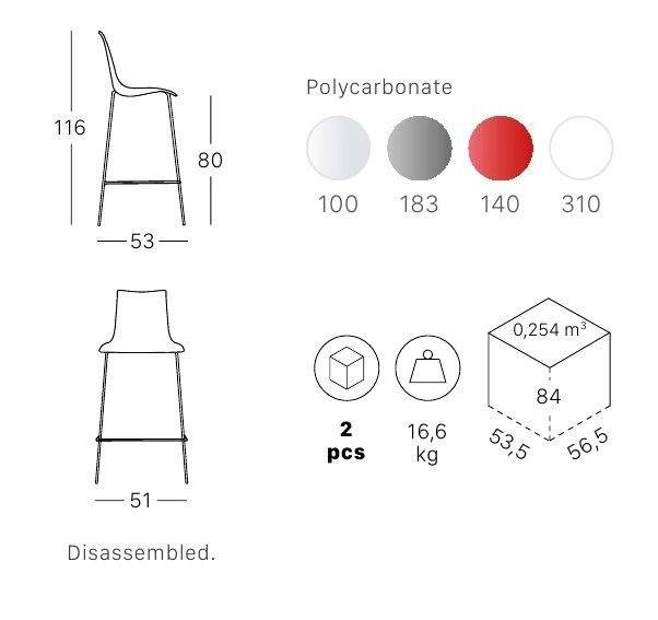 Стул барный прозрачный Zebra Antishock серый 510х530х1160 мм