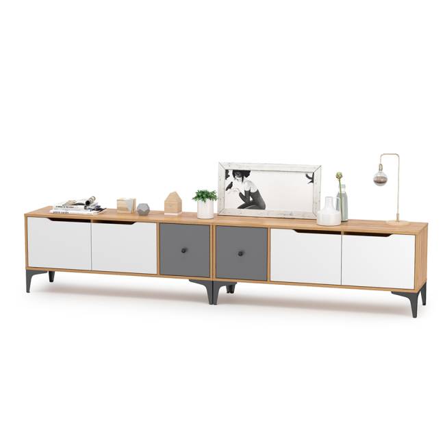 Две тумбы под ТВ Вайс цвет дуб золотой/тёмно-серый/МДФ милк софт