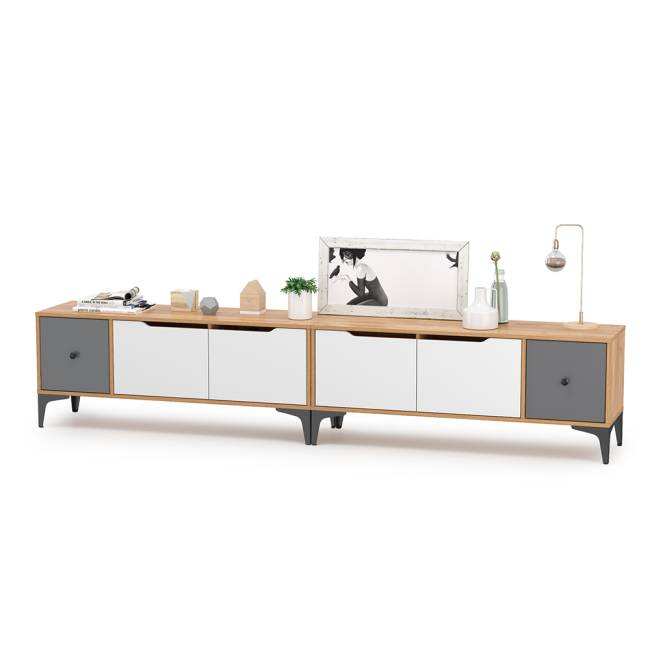 Две тумбы под ТВ Вайс цвет дуб золотой/тёмно-серый/МДФ милк софт