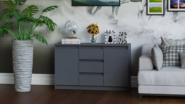 Комод-тумба три ящика и две дверки Мори МК1200.3 цвет графит